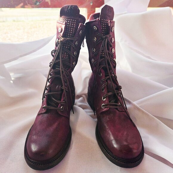 NWOT A.S.98 Custom Dyed Burgundy Saunder Leather Combat Boots, EU 41 / US 10.5 - Picture 5 of 5